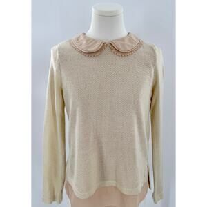 Deicy Beige Tan Peter Pan Collar Layered Knit Top Sweater Preppy Retro Small